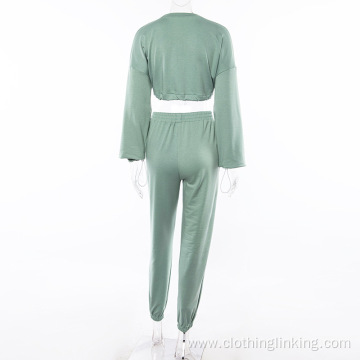 Sport Bodycon Crop Top Long Pant Tracksuit